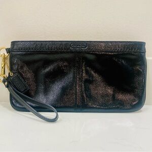 Classic Coach Black Leather Wristlet!